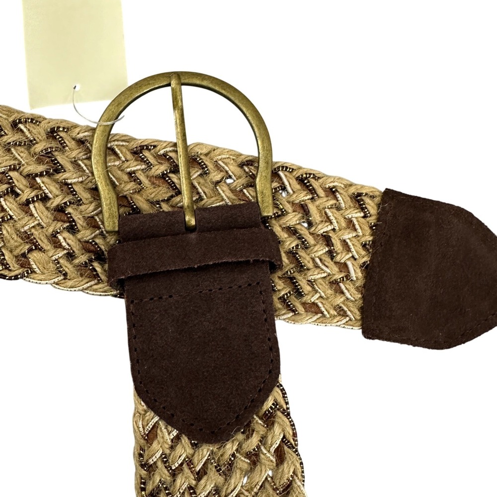 NWT‎ Coldwater Creek Woven Straw Belt Leather Accents Boho Chic XL